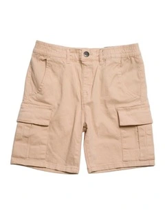 Cargo Elastic Waist Stretch Short - Youth in Camel