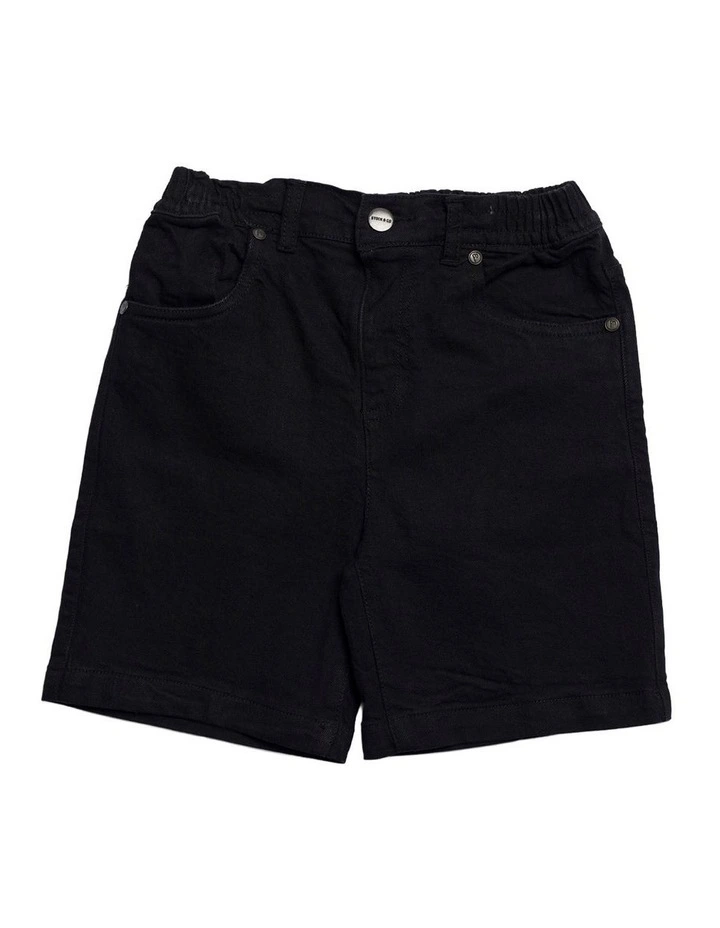 Axis Elastic Waist Stretch Denim Short - Youth in Black image 1
