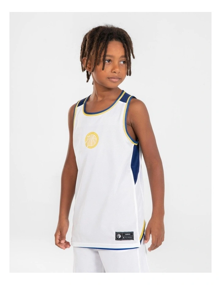 Decathlon - Kids' Reversible Sleeveless Basketball Jersey T500R - White/Blue image 2