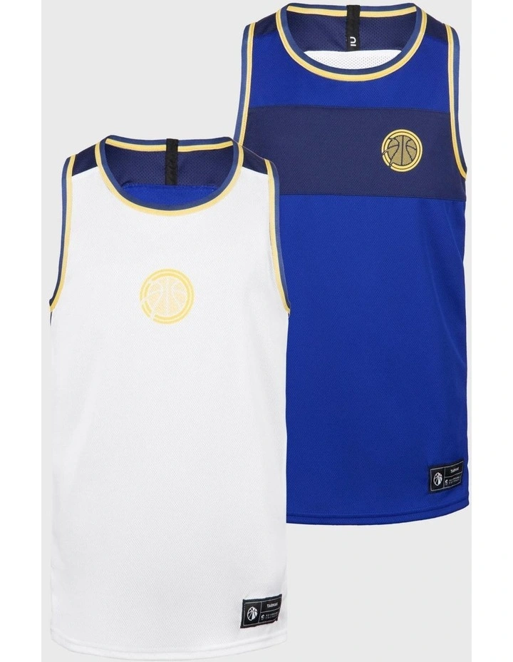 Decathlon - Kids' Reversible Sleeveless Basketball Jersey T500R - White/Blue image 3