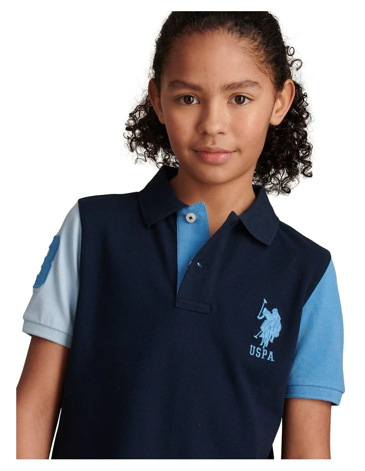 Boys Player 3 Colour Block Pique Polo Shirt Dark Sapphire Navy image 2