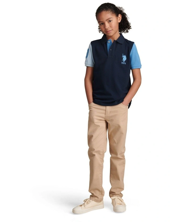 Boys Player 3 Colour Block Pique Polo Shirt Dark Sapphire Navy image 3