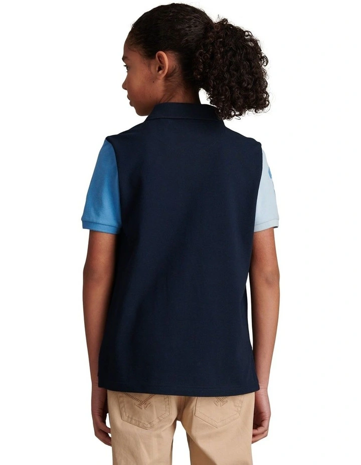 Boys Player 3 Colour Block Pique Polo Shirt Dark Sapphire Navy image 4