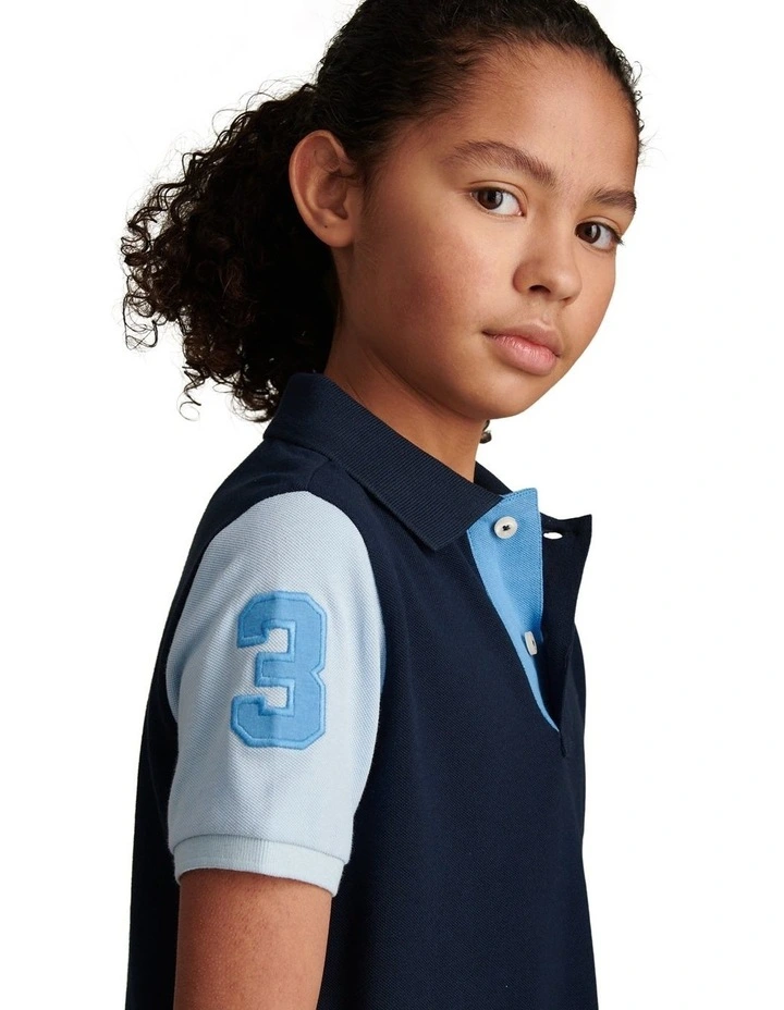 Boys Player 3 Colour Block Pique Polo Shirt Dark Sapphire Navy image 5