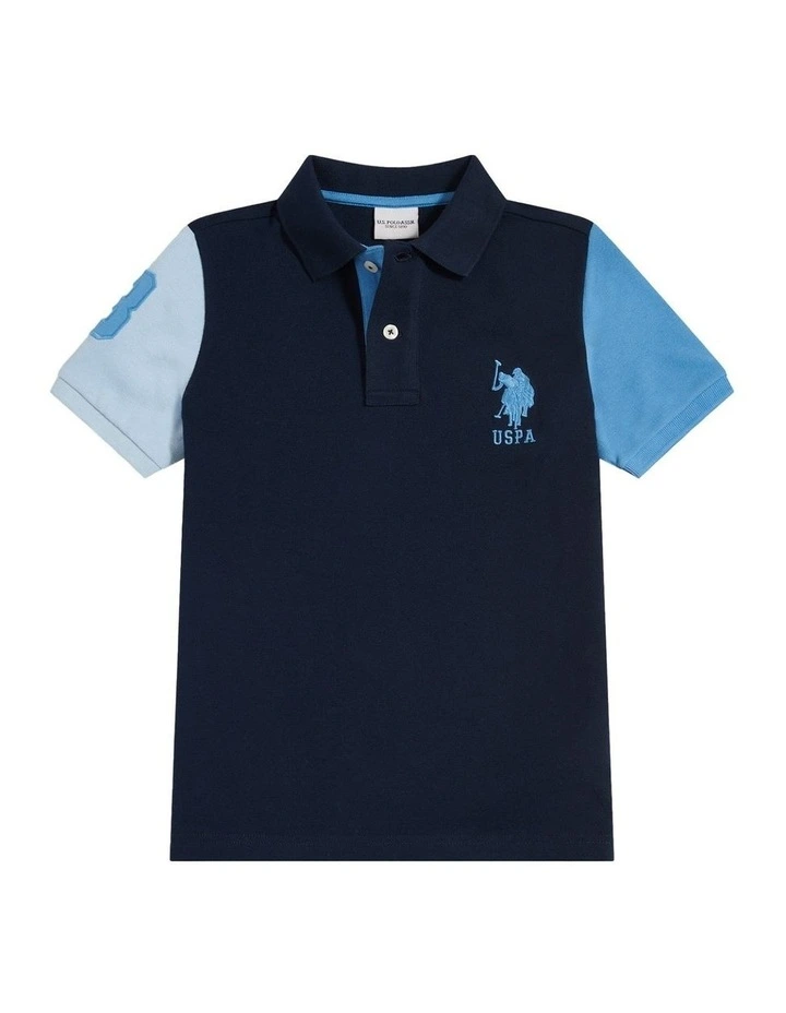 Boys Player 3 Colour Block Pique Polo Shirt Dark Sapphire Navy image 7