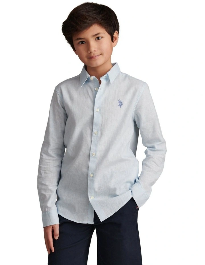 Boys Linen Blend Shirt in Ice Blue image 1