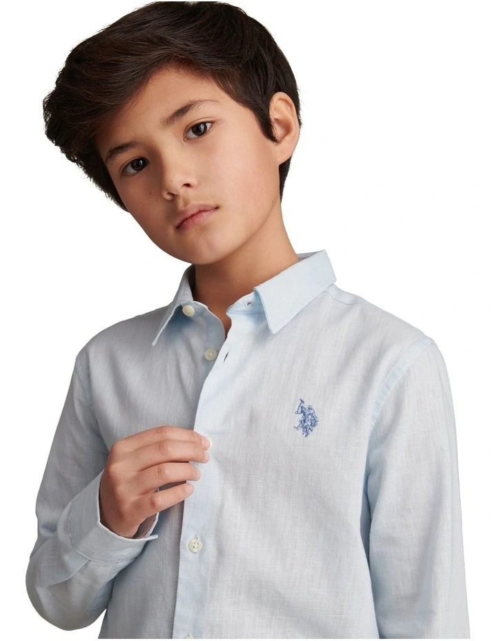 Boys Linen Blend Shirt in Ice Blue image 2