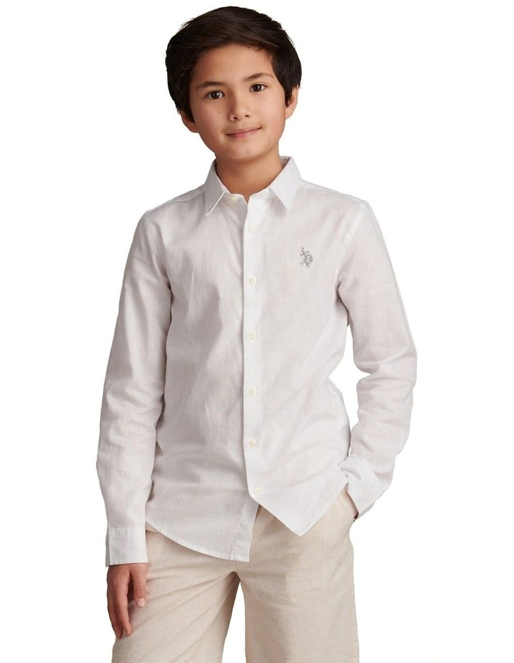 Boys Linen Blend Shirt Bright White / Harbour Mist image 1