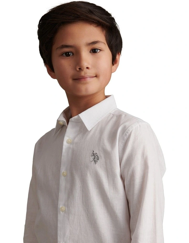 Boys Linen Blend Shirt Bright White / Harbour Mist image 2