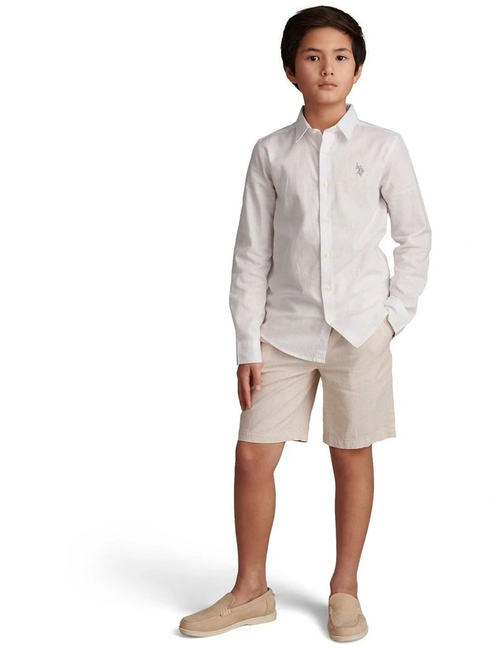 Boys Linen Blend Shirt Bright White / Harbour Mist image 3