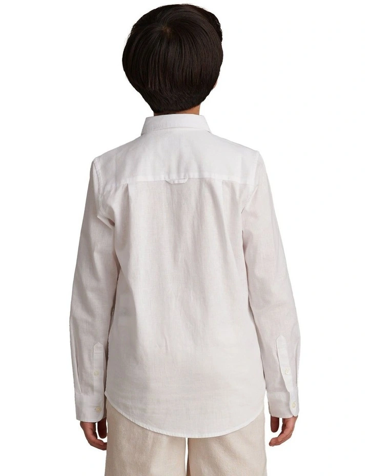 Boys Linen Blend Shirt Bright White / Harbour Mist image 4