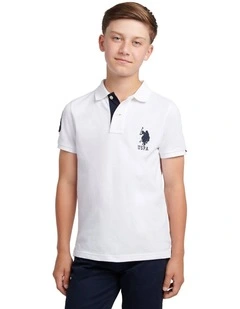 Boys Player 3 Polo Shirt White / Dark Sapphire Navy DHM