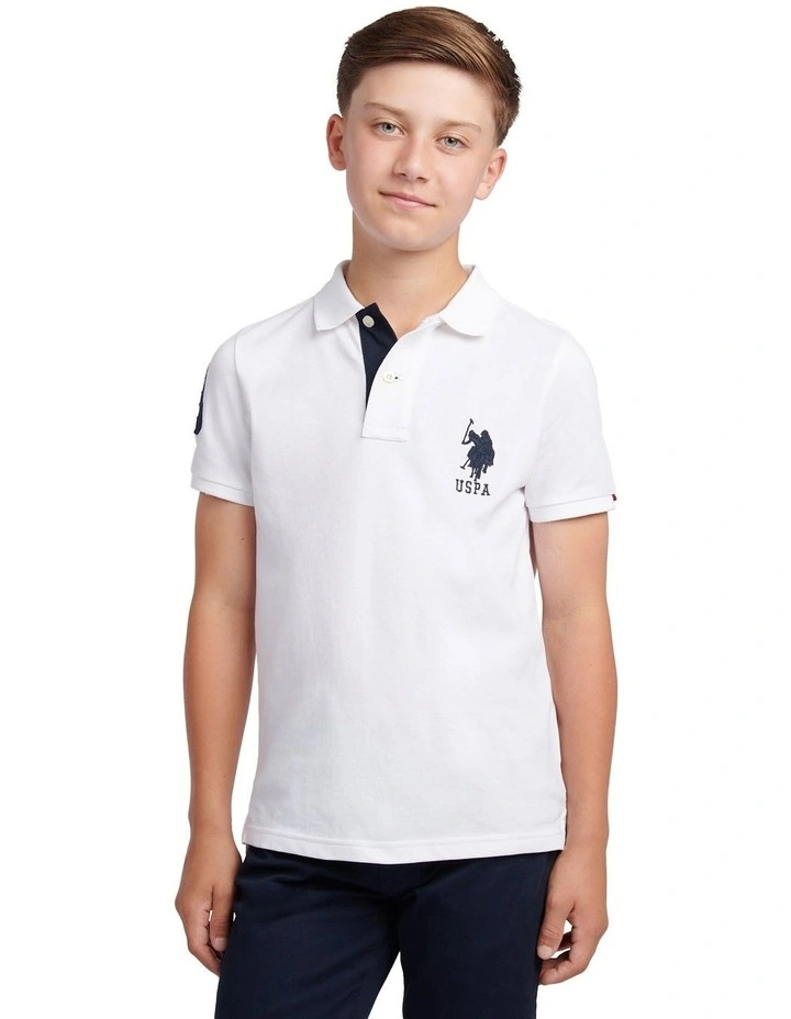 Boys Player 3 Polo Shirt White / Dark Sapphire Navy DHM image 1