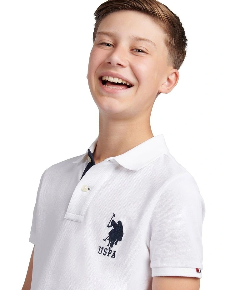 Boys Player 3 Polo Shirt White / Dark Sapphire Navy DHM image 2