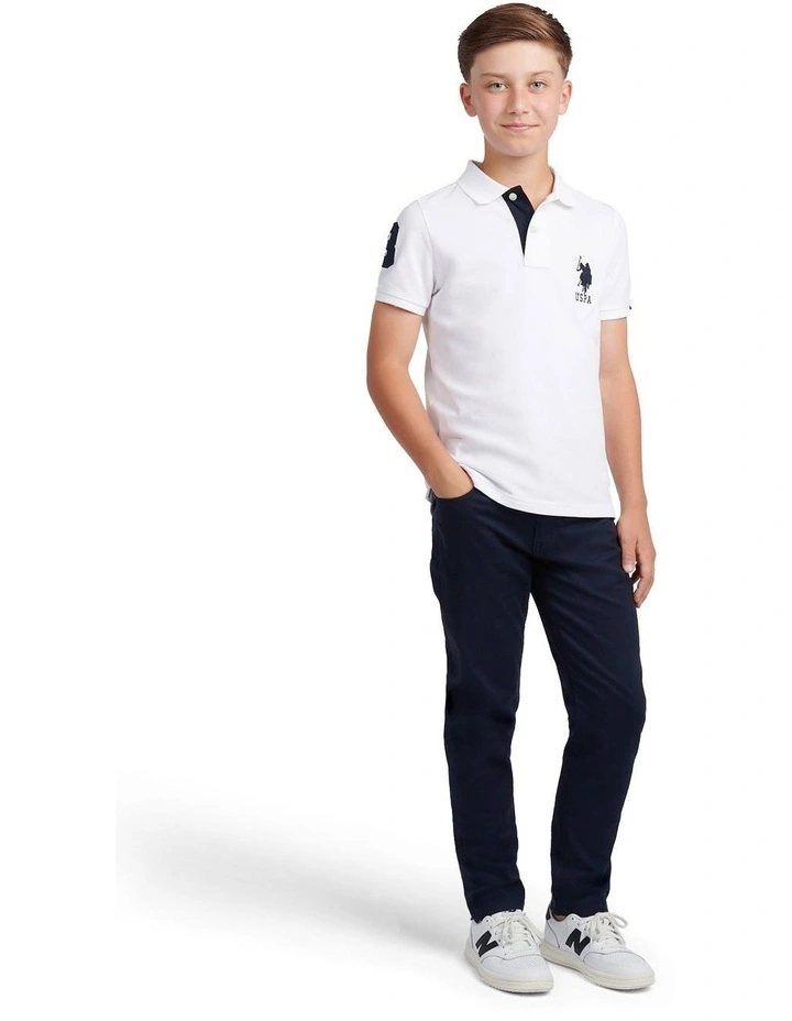 Boys Player 3 Polo Shirt White / Dark Sapphire Navy DHM image 3