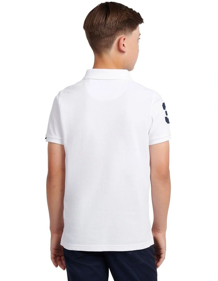 Boys Player 3 Polo Shirt White / Dark Sapphire Navy DHM image 4