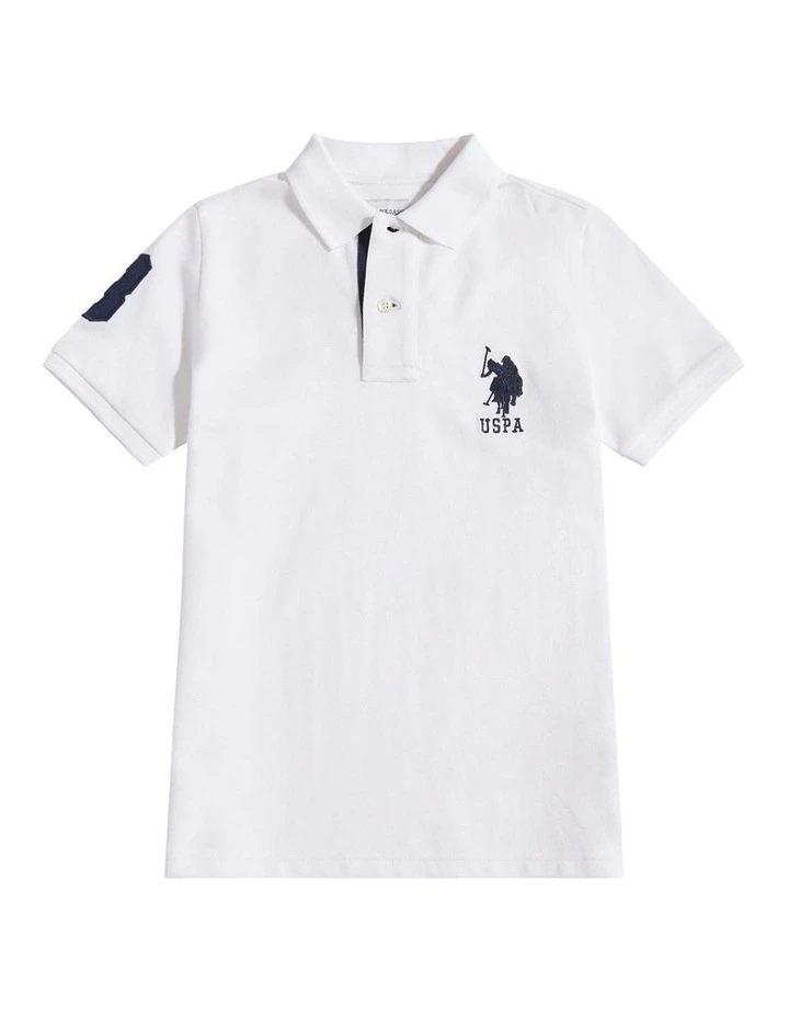 Boys Player 3 Polo Shirt White / Dark Sapphire Navy DHM image 5