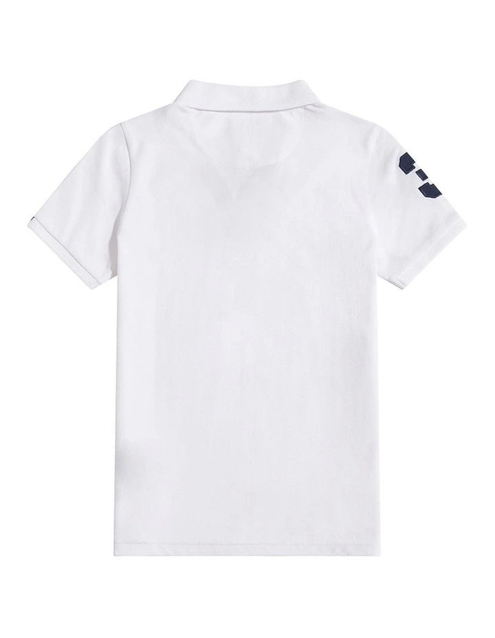 Boys Player 3 Polo Shirt White / Dark Sapphire Navy DHM image 6