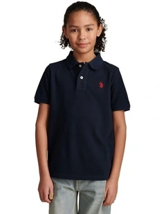 Boys Double Horsemen Polo Shirt Dark Sapphire Navy / Haute Red DHM