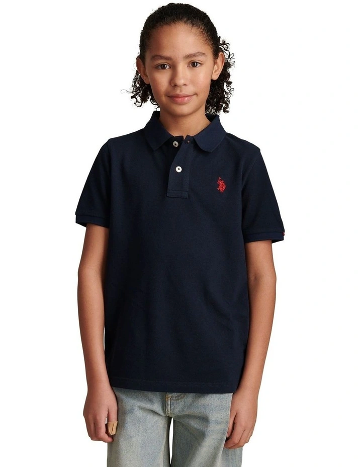 Boys Double Horsemen Polo Shirt Dark Sapphire Navy / Haute Red DHM image 1
