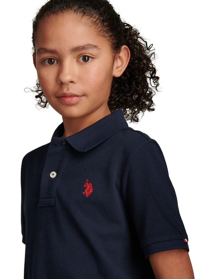 Boys Double Horsemen Polo Shirt Dark Sapphire Navy / Haute Red DHM image 2