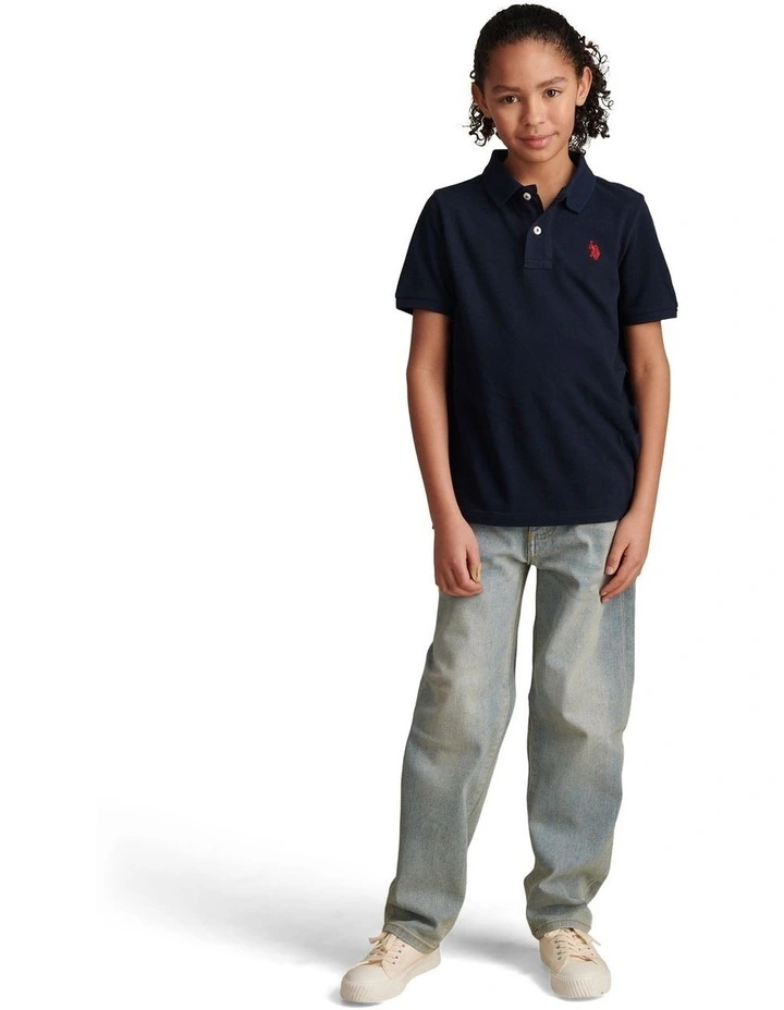Boys Double Horsemen Polo Shirt Dark Sapphire Navy / Haute Red DHM image 3