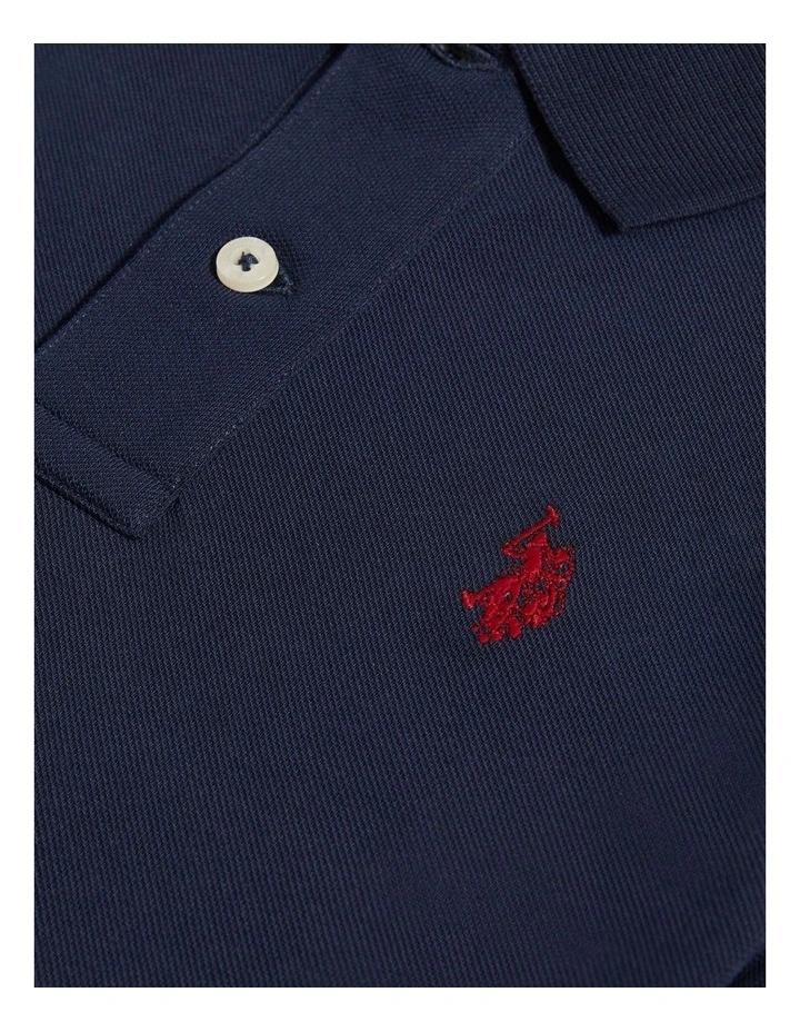 Boys Double Horsemen Polo Shirt Dark Sapphire Navy / Haute Red DHM image 7