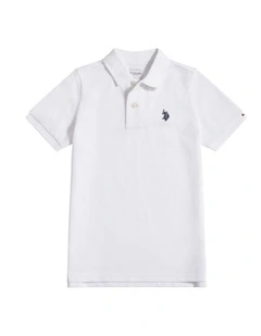 Boys Double Horsemen Polo Shirt White / Dark Sapphire Navy DHM