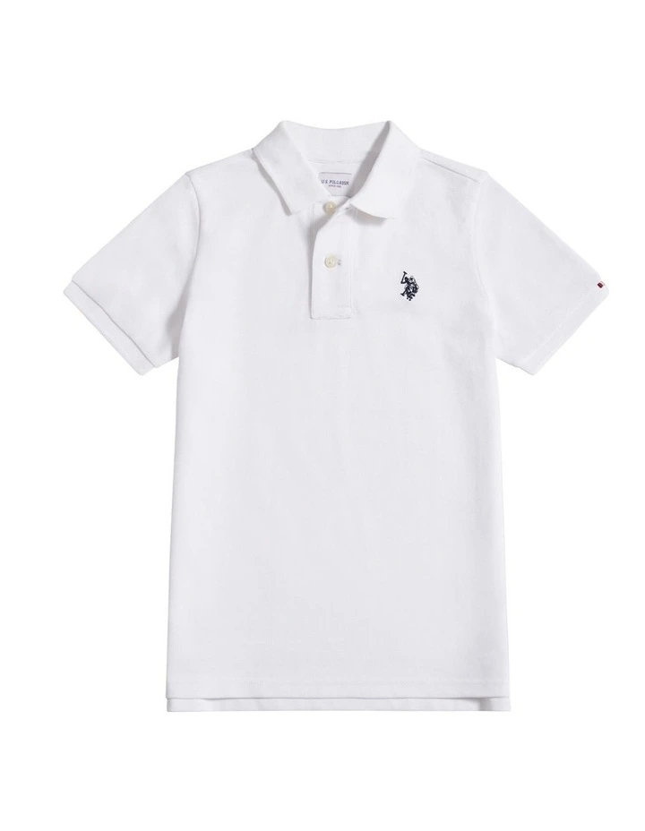 Boys Double Horsemen Polo Shirt White / Dark Sapphire Navy DHM image 1