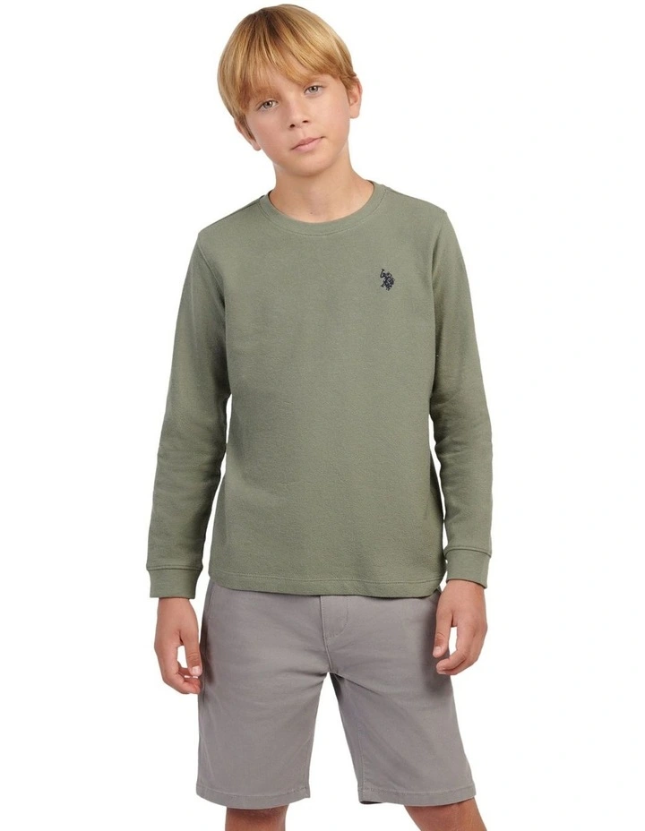 Boys Flat Pile Long Sleeve T-Shirt in Mulled Basil image 1