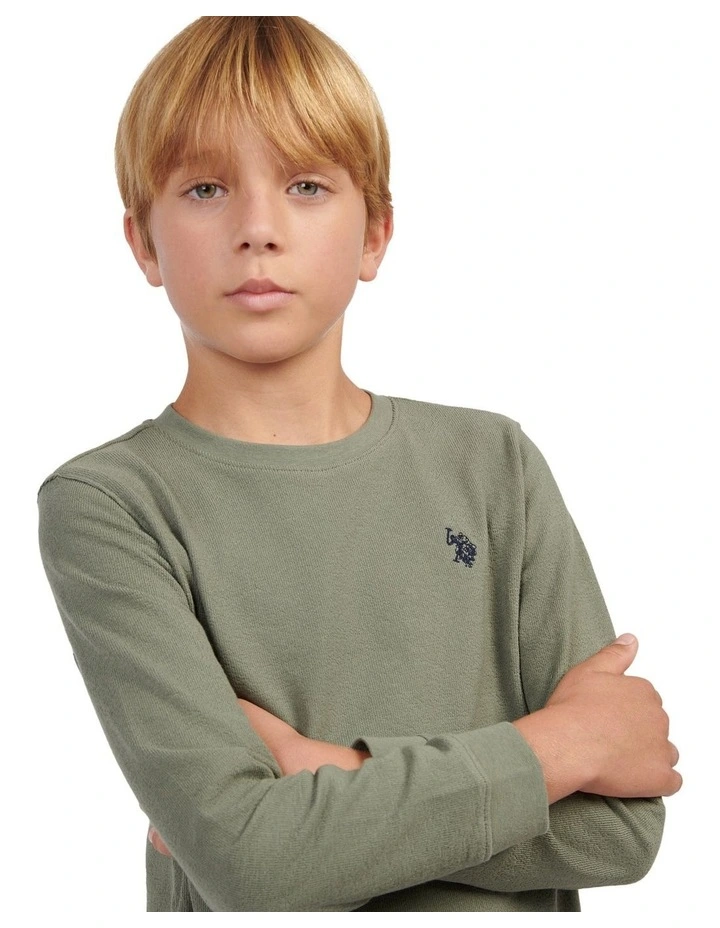 Boys Flat Pile Long Sleeve T-Shirt in Mulled Basil image 2