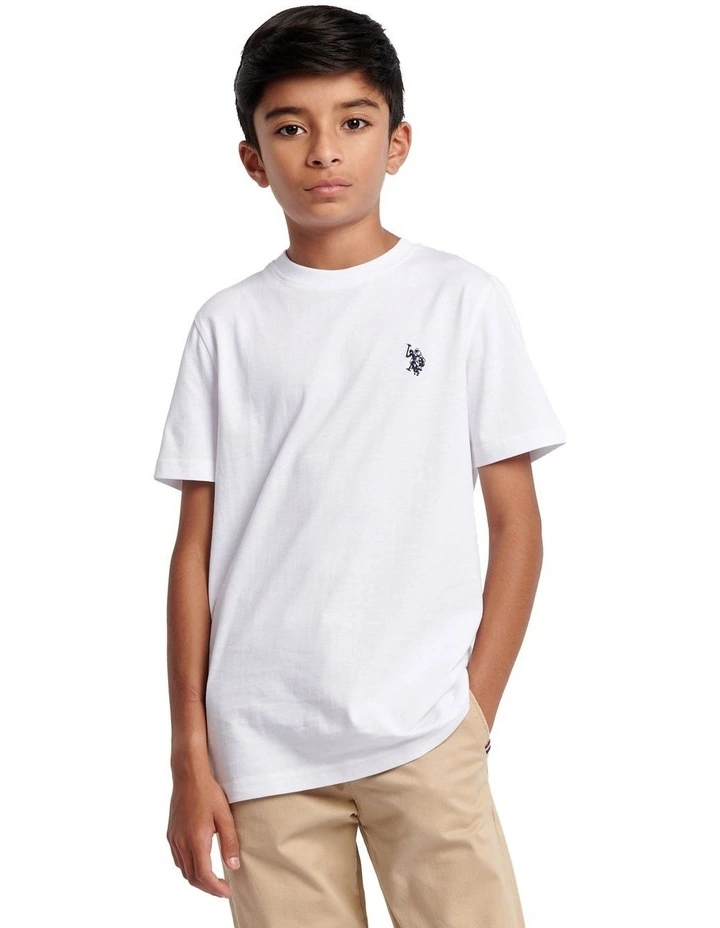 Boys Texture Double Horsemen T-Shirt White / Dark Sapphire Navy DHM image 1
