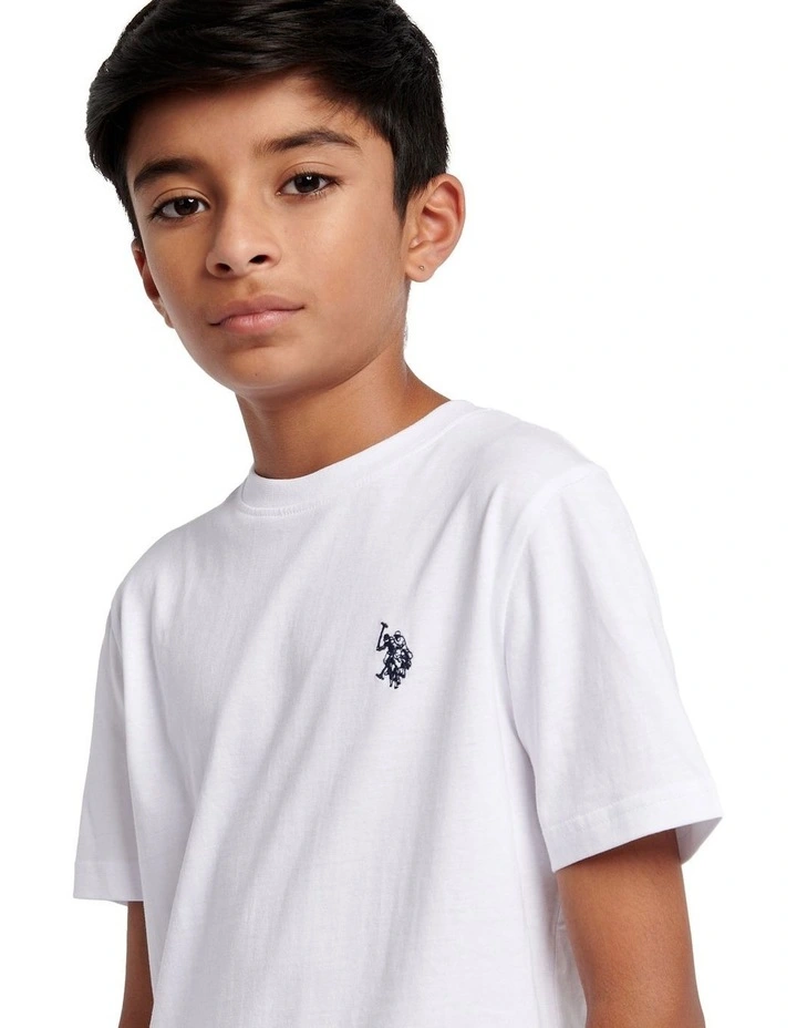 Boys Texture Double Horsemen T-Shirt White / Dark Sapphire Navy DHM image 2