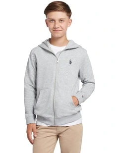 Boys Double Horsemen Zip Hoodie Mid Grey Marl
