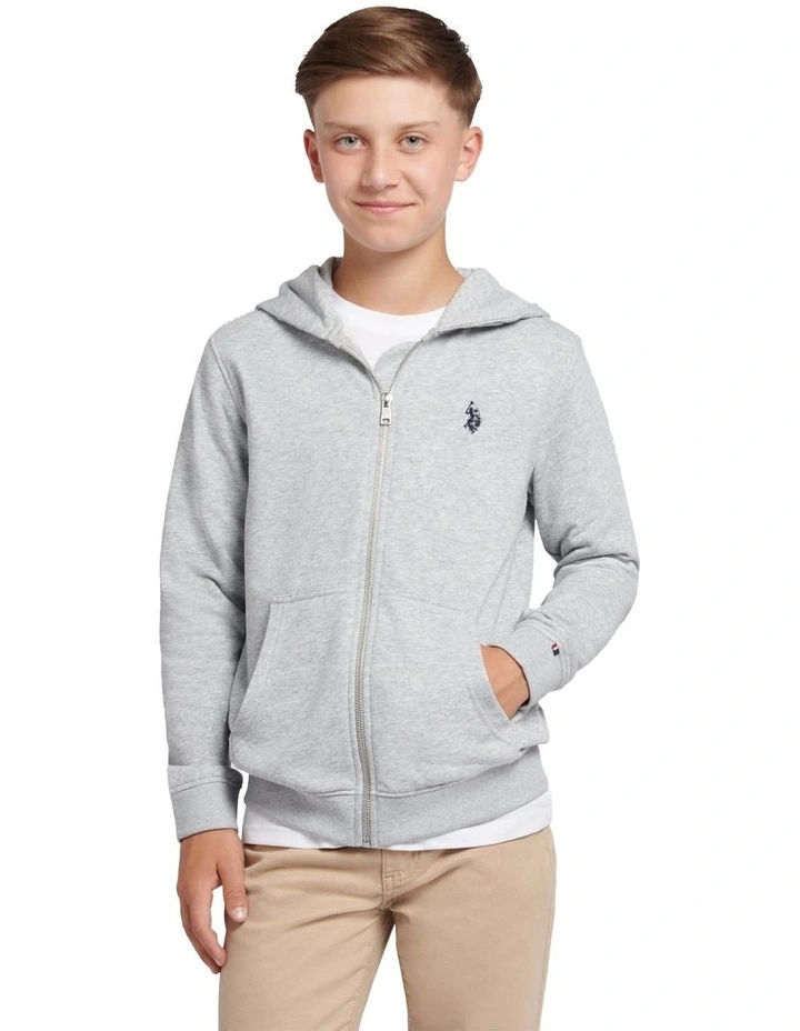 Boys Double Horsemen Zip Hoodie Mid Grey Marl image 1