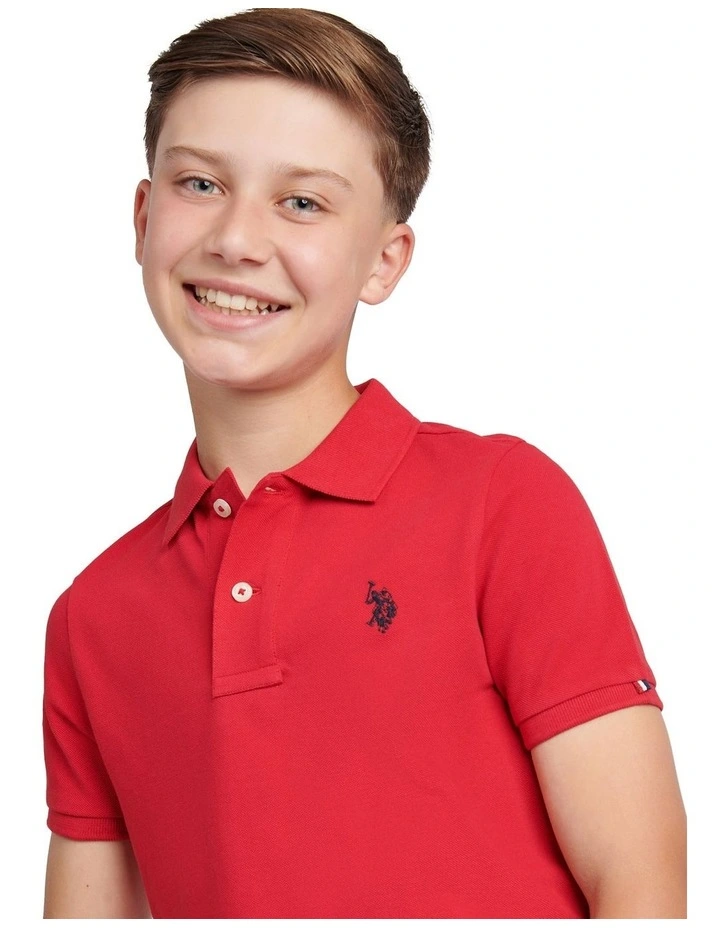 Boys Double Horsemen Polo Shirt in Haute Red image 2