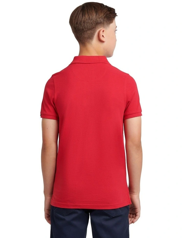 Boys Double Horsemen Polo Shirt in Haute Red image 4