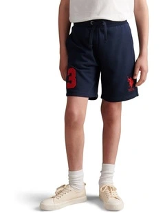 Player 3 Sweat Short in Dark Sapphire Navy / Haute Red DHM