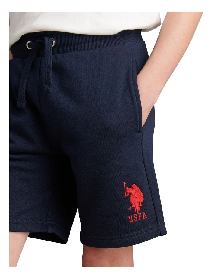 Player 3 Sweat Short in Dark Sapphire Navy / Haute Red DHM image 2