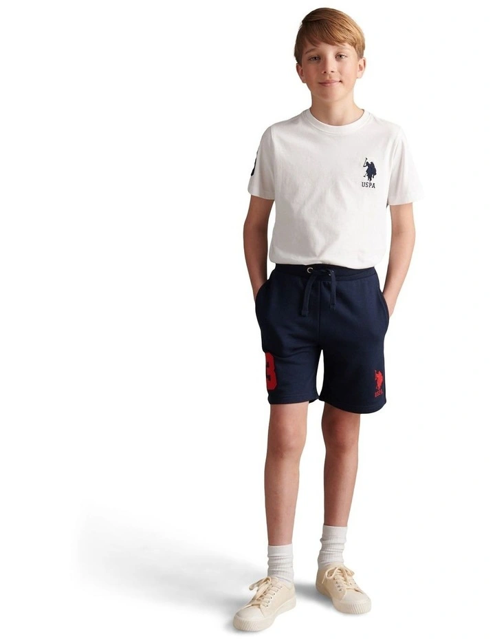 Player 3 Sweat Short in Dark Sapphire Navy / Haute Red DHM image 3