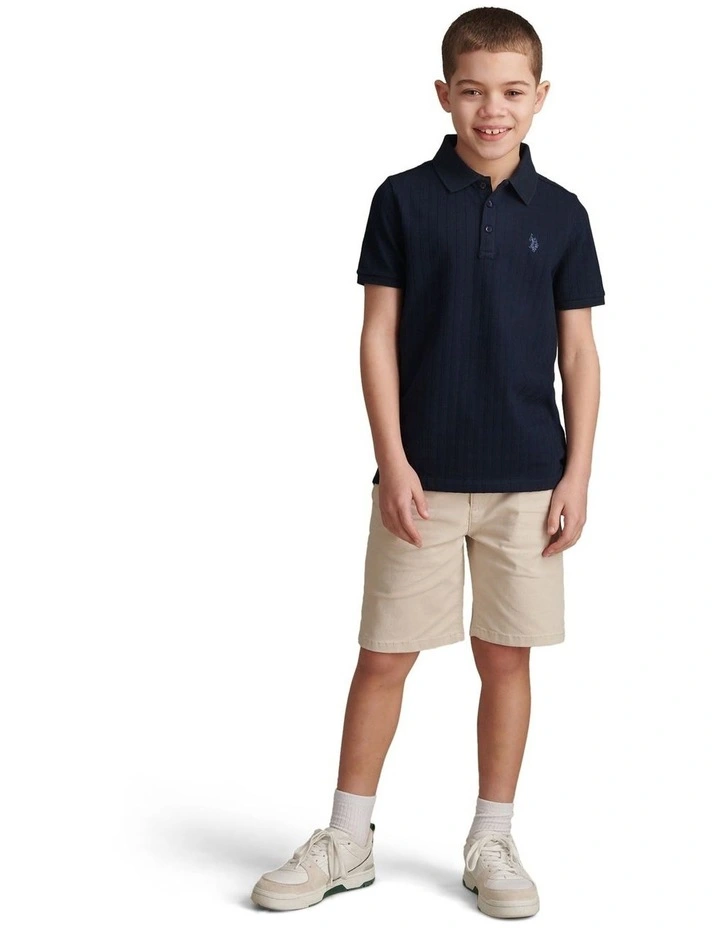 Boys Vertical Texture Polo Shirt in Dark Sapphire Navy / Moonlight Blue DHM image 3