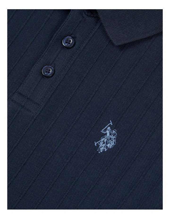 Boys Vertical Texture Polo Shirt in Dark Sapphire Navy / Moonlight Blue DHM image 7