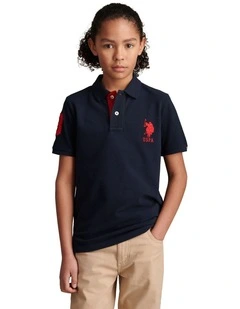 Boys Player 3 Polo Shirt Dark Sapphire Navy / Haute Red DHM