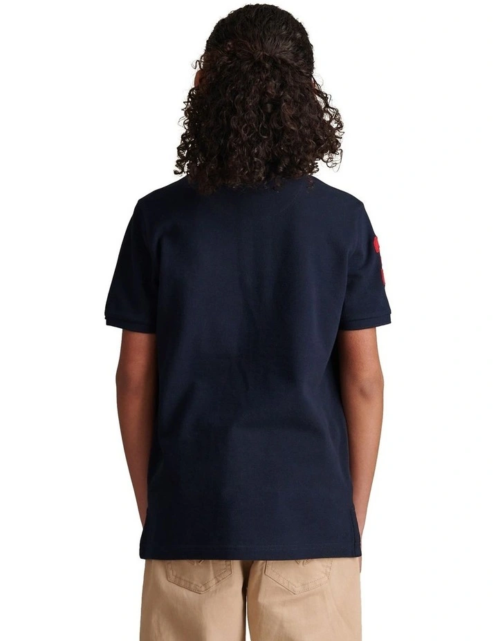 Boys Player 3 Polo Shirt Dark Sapphire Navy / Haute Red DHM image 4