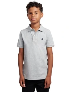 Boys Double Horsemen Polo Shirt Mid Grey Marl