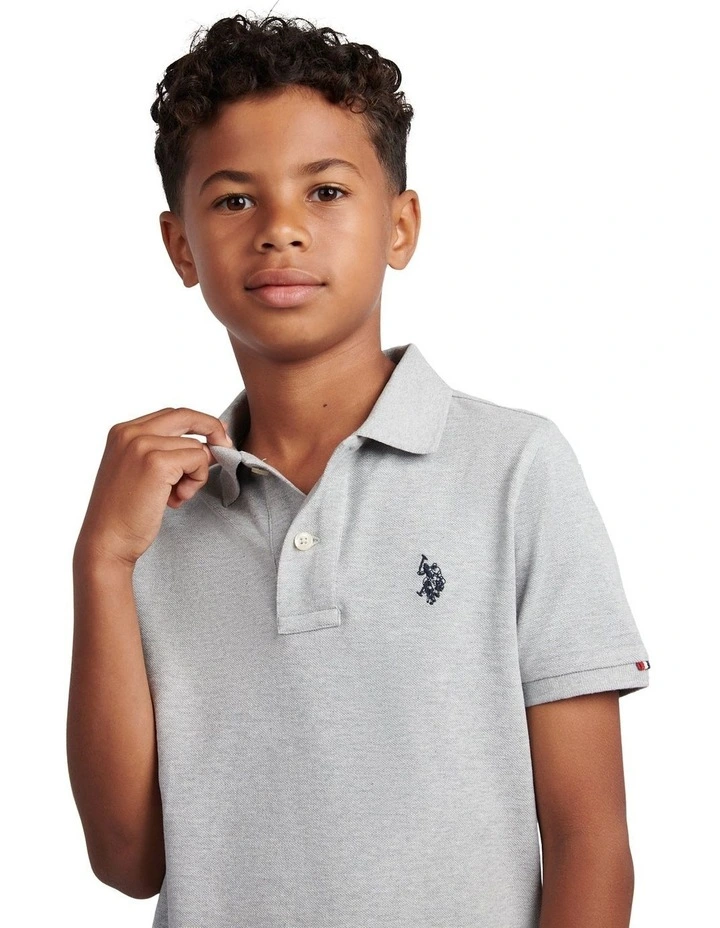 Boys Double Horsemen Polo Shirt Mid Grey Marl image 2