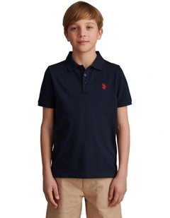 Boys Check Texture Polo Shirt Dark Sapphire Navy / Haute Red DHM