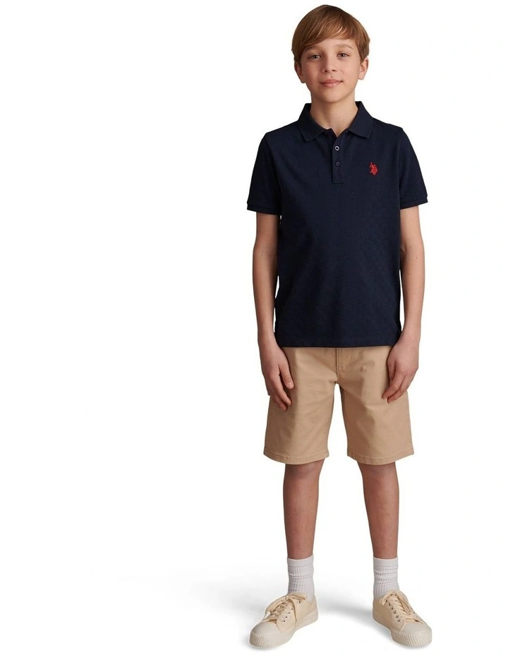 Boys Check Texture Polo Shirt Dark Sapphire Navy / Haute Red DHM image 3
