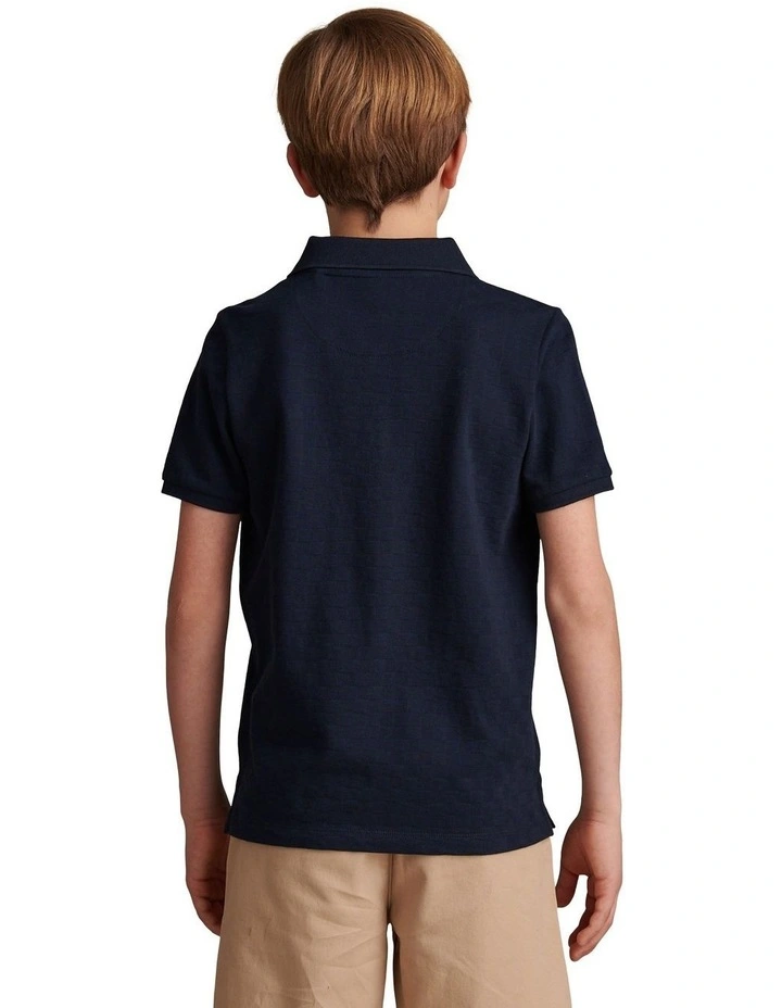 Boys Check Texture Polo Shirt Dark Sapphire Navy / Haute Red DHM image 4