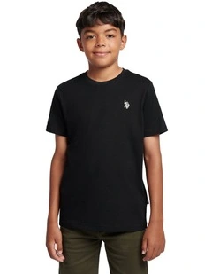 Boys Texture Double Horsemen T-Shirt Black Bright White DHM